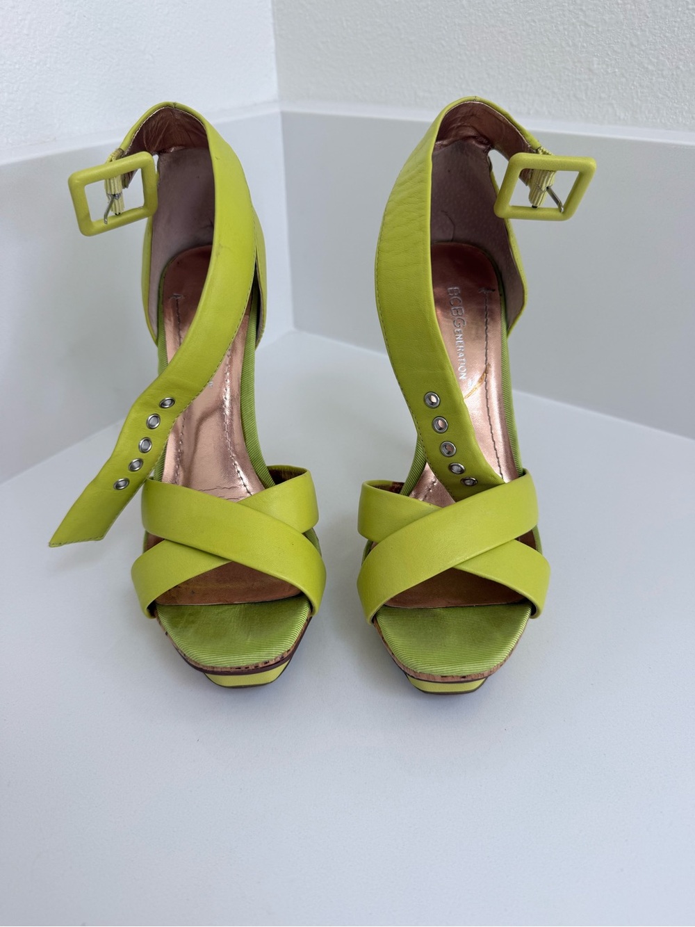 BCBGeneration Lime Green Strappy High Heel Sandals